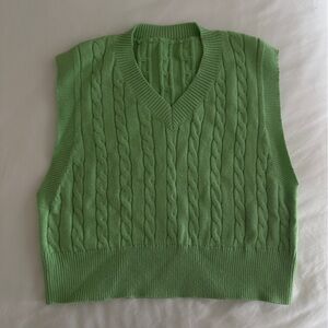Green Cable Knit Sleeveless Sweater